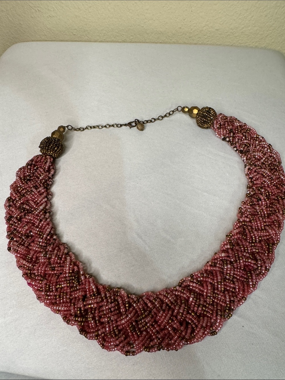 Pink Beaded Braided Statement Necklace